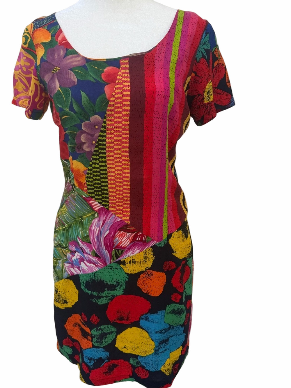 Vintage 1980s/1990s Jams World "Hattie" Short Sleeve Patchwork Mini Dress